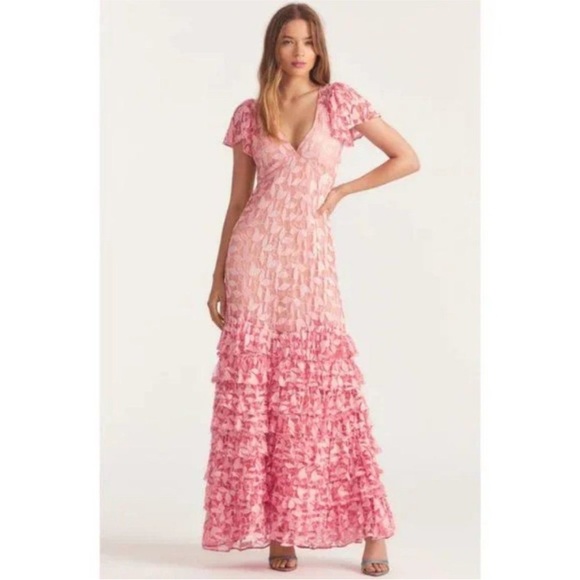 NWT LoveShackFancy Kamber Pink Floral Maxi Dress Gown - Picture 1 of 13
